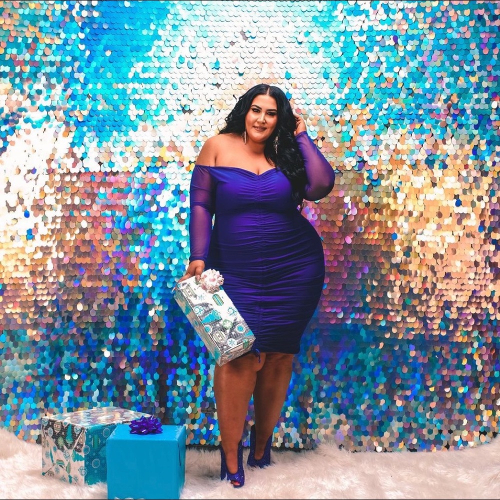 PrettyLittleThing plus blue strapless dress